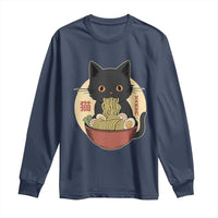 Kawaii Black Cat Eating Ramen Long Sleeve Shirt Funny Graphic Japanese Kawaii Anime Inspo - Wonder Print Shop