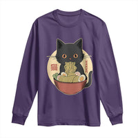 Kawaii Black Cat Eating Ramen Long Sleeve Shirt Funny Graphic Japanese Kawaii Anime Inspo - Wonder Print Shop