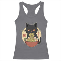 Kawaii Black Cat Eating Ramen Racerback Tank Top Funny Graphic Japanese Kawaii Anime Inspo - Wonder Print Shop