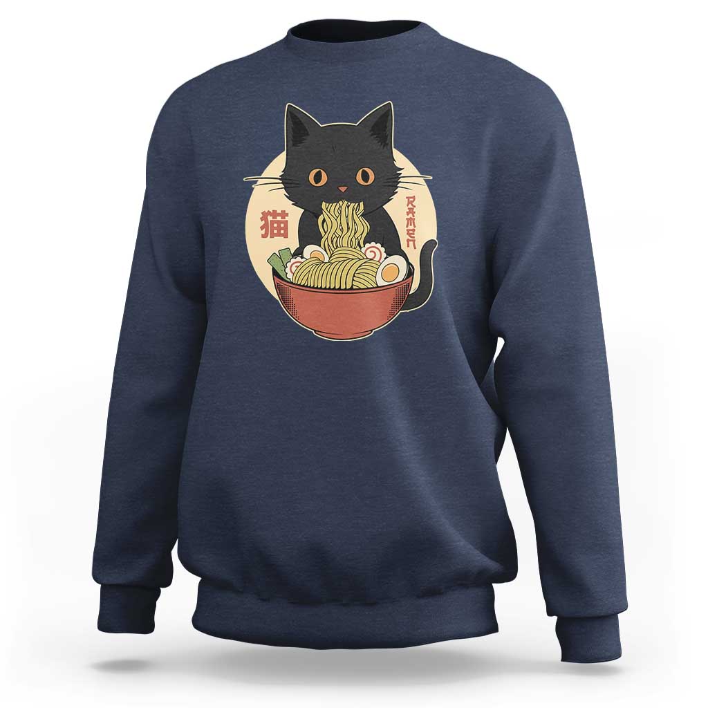 Kawaii Black Cat Eating Ramen Sweatshirt Funny Graphic Japanese Kawaii Anime Inspo - Wonder Print Shop