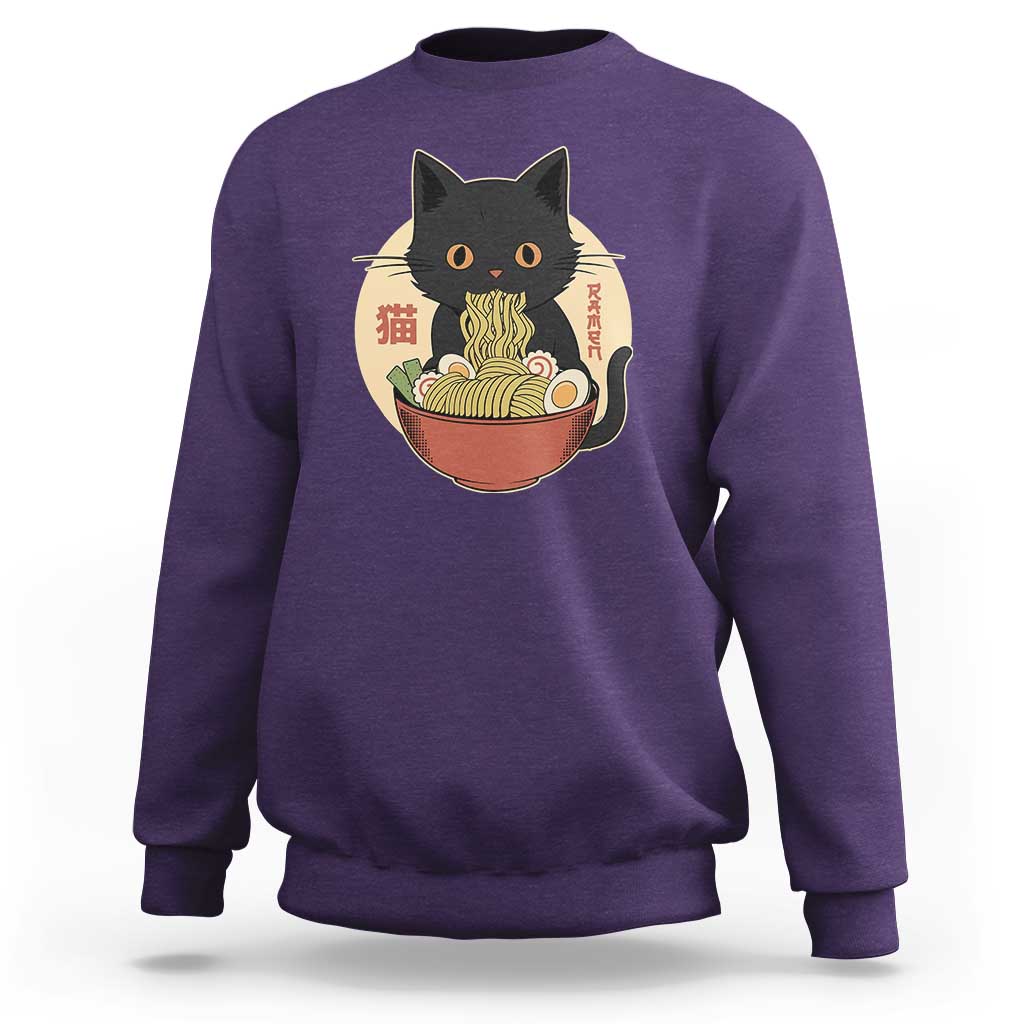 Kawaii Black Cat Eating Ramen Sweatshirt Funny Graphic Japanese Kawaii Anime Inspo - Wonder Print Shop