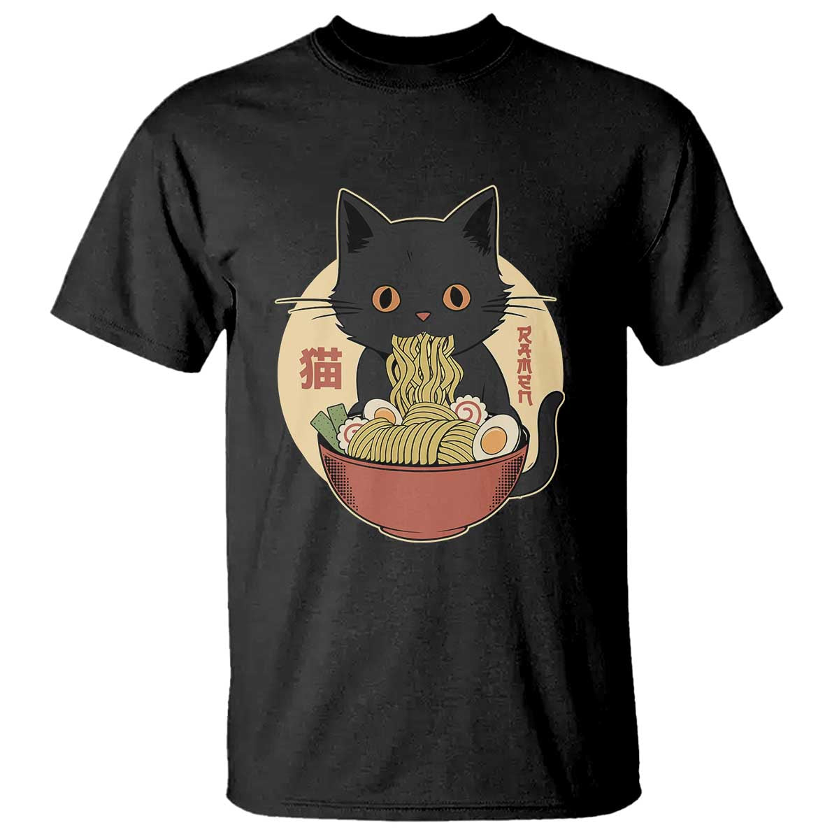 Kawaii Black Cat Eating Ramen T Shirt Funny Graphic Japanese Kawaii Anime Inspo - Wonder Print Shop