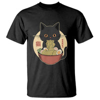 Kawaii Black Cat Eating Ramen T Shirt Funny Graphic Japanese Kawaii Anime Inspo - Wonder Print Shop
