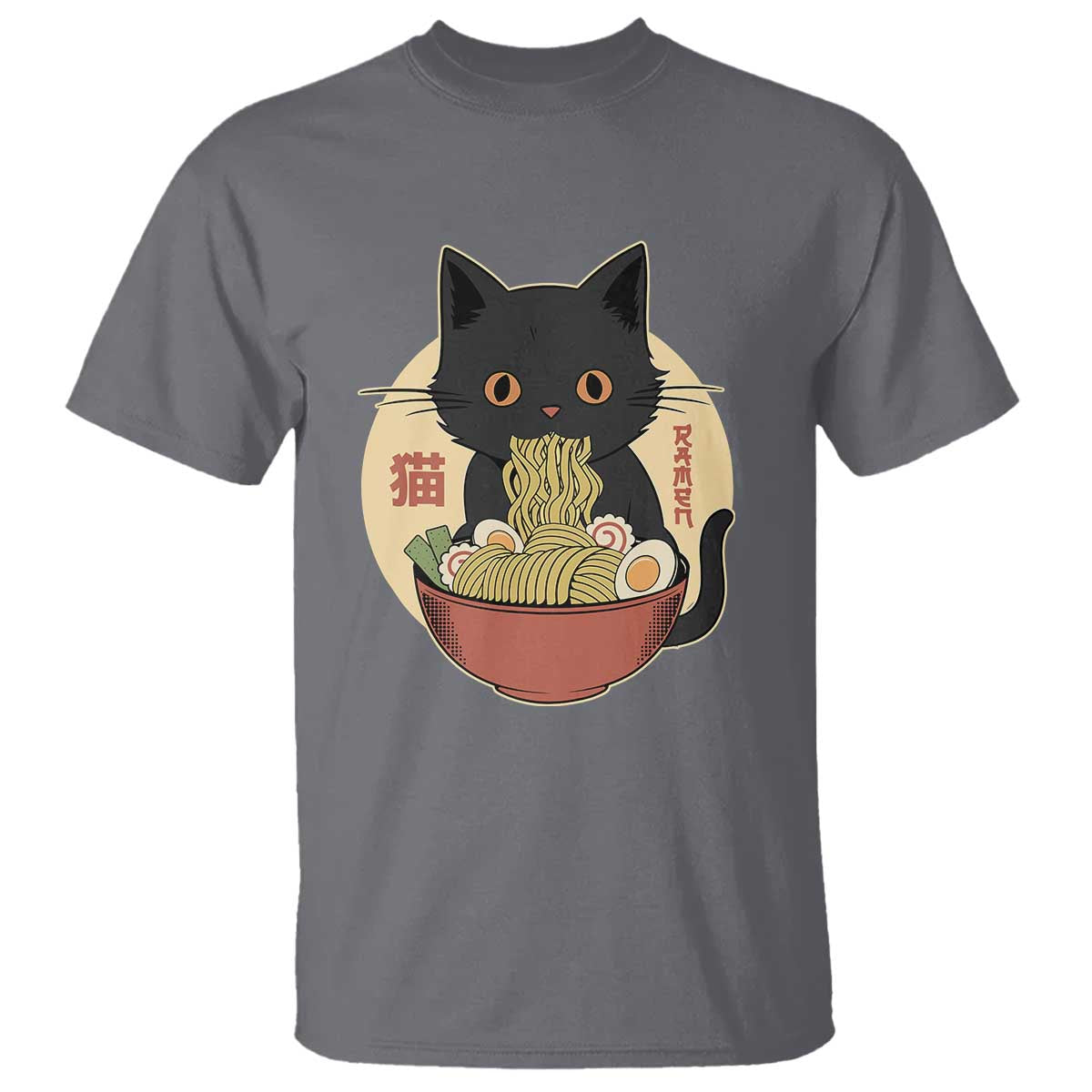 Kawaii Black Cat Eating Ramen T Shirt Funny Graphic Japanese Kawaii Anime Inspo - Wonder Print Shop