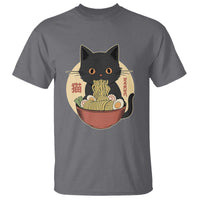 Kawaii Black Cat Eating Ramen T Shirt Funny Graphic Japanese Kawaii Anime Inspo - Wonder Print Shop