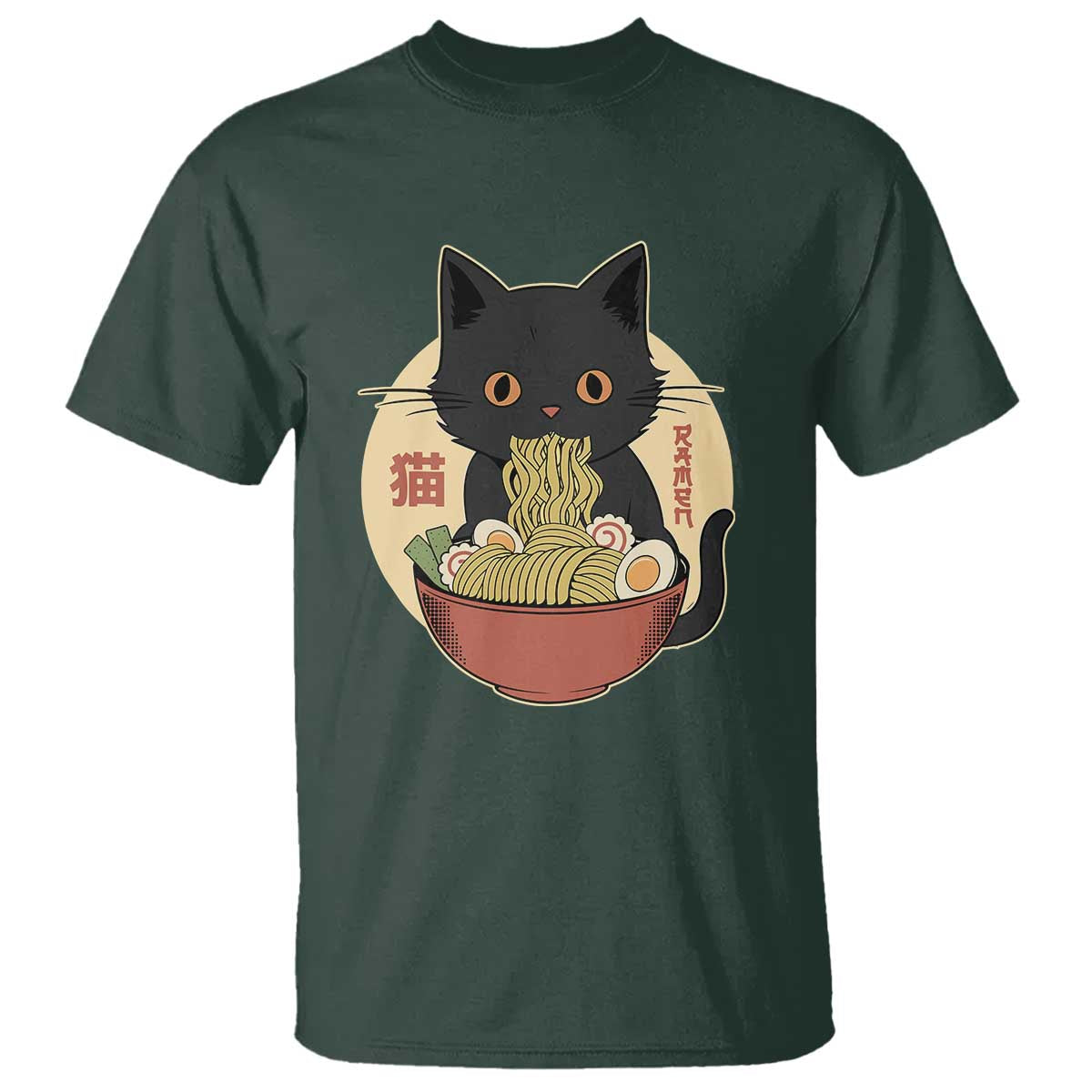 Kawaii Black Cat Eating Ramen T Shirt Funny Graphic Japanese Kawaii Anime Inspo - Wonder Print Shop