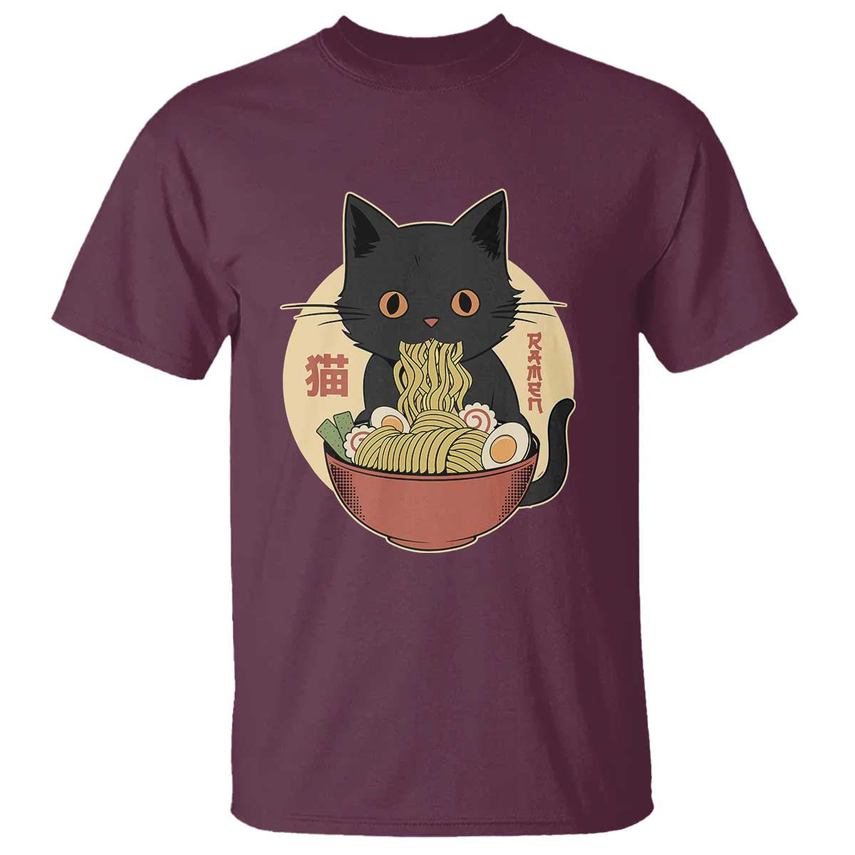 Kawaii Black Cat Eating Ramen T Shirt Funny Graphic Japanese Kawaii Anime Inspo - Wonder Print Shop