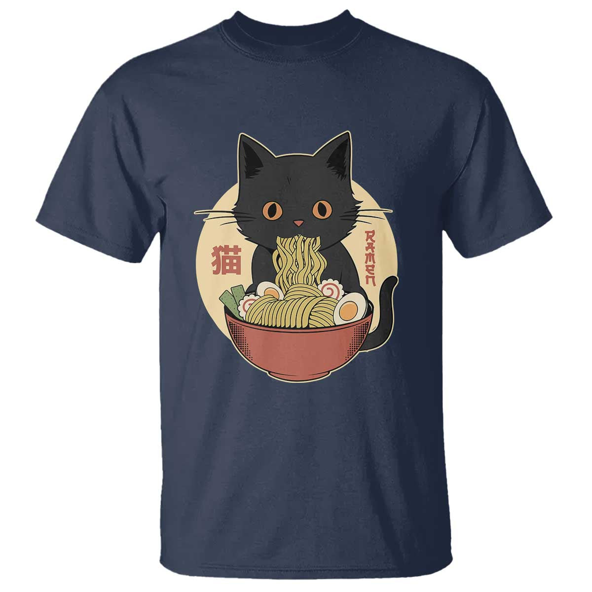 Kawaii Black Cat Eating Ramen T Shirt Funny Graphic Japanese Kawaii Anime Inspo - Wonder Print Shop