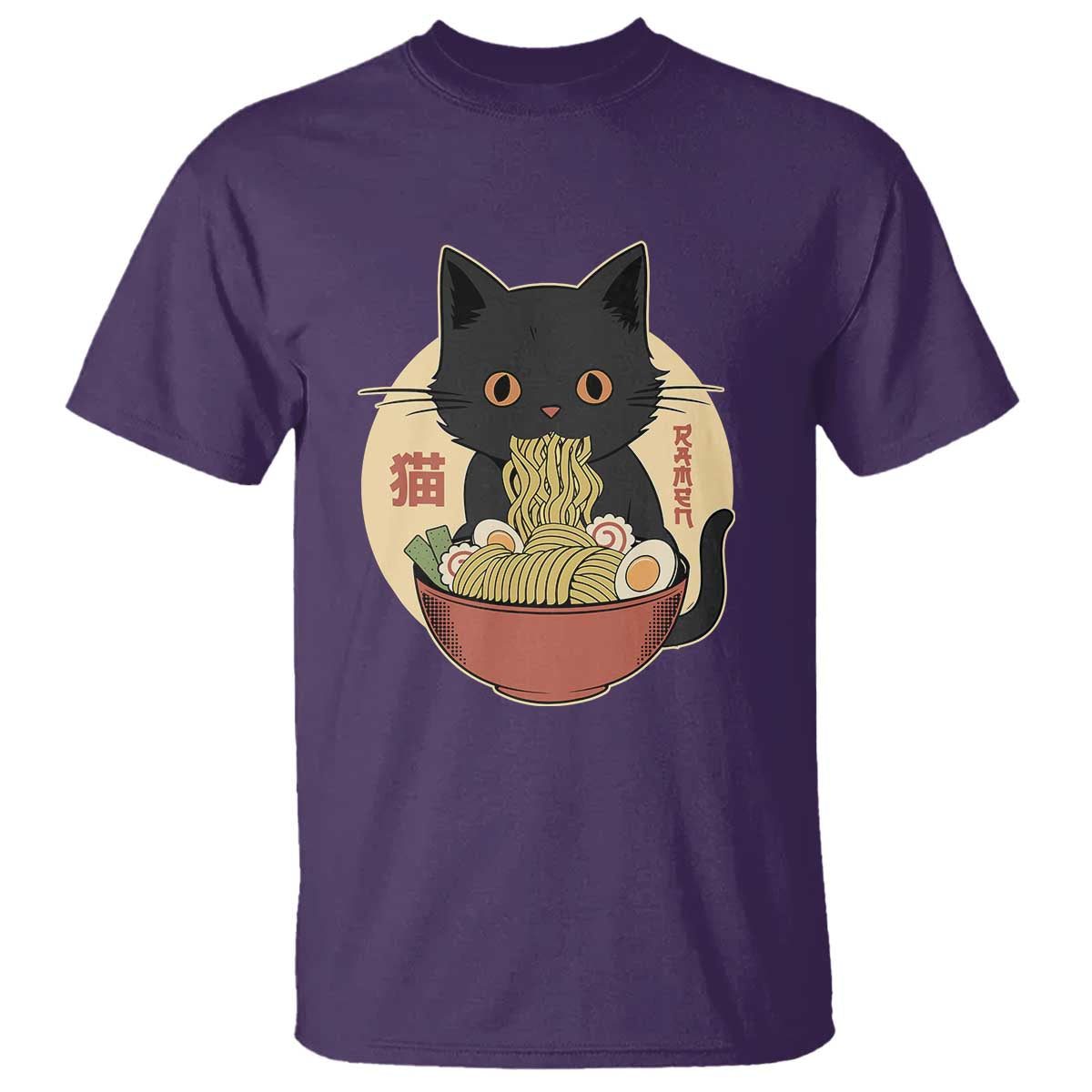 Kawaii Black Cat Eating Ramen T Shirt Funny Graphic Japanese Kawaii Anime Inspo - Wonder Print Shop