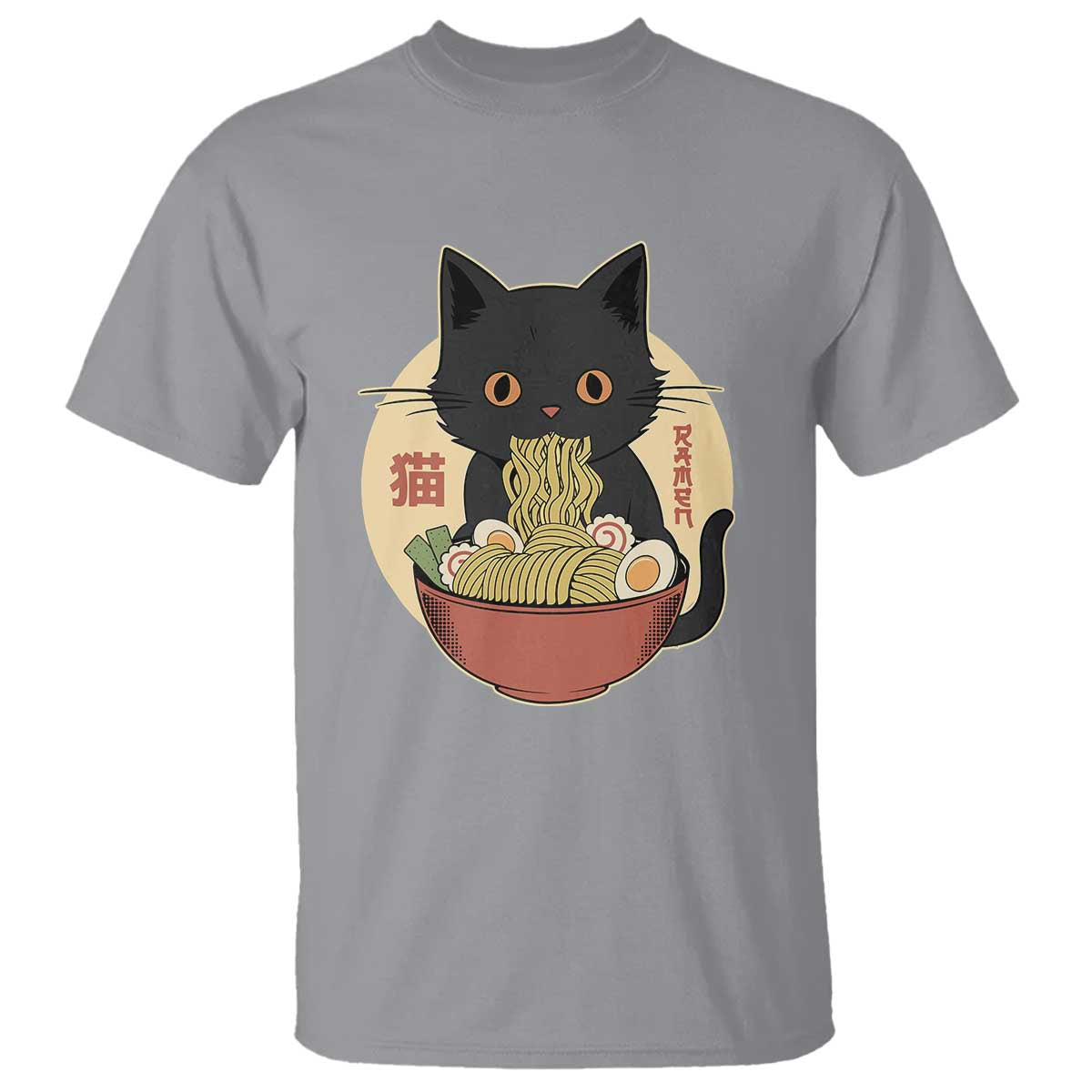 Kawaii Black Cat Eating Ramen T Shirt Funny Graphic Japanese Kawaii Anime Inspo - Wonder Print Shop