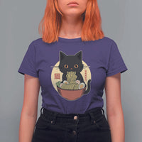 Kawaii Black Cat Eating Ramen T Shirt For Women Funny Graphic Japanese Kawaii Anime Inspo - Wonder Print Shop