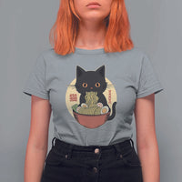 Kawaii Black Cat Eating Ramen T Shirt For Women Funny Graphic Japanese Kawaii Anime Inspo - Wonder Print Shop