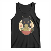 Kawaii Black Cat Eating Ramen Tank Top Funny Graphic Japanese Kawaii Anime Inspo - Wonder Print Shop