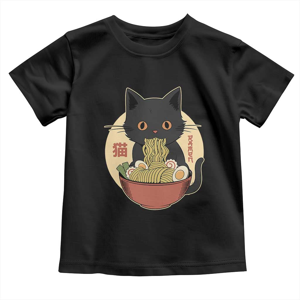 Kawaii Black Cat Eating Ramen Toddler T Shirt Funny Graphic Japanese Kawaii Anime Inspo - Wonder Print Shop