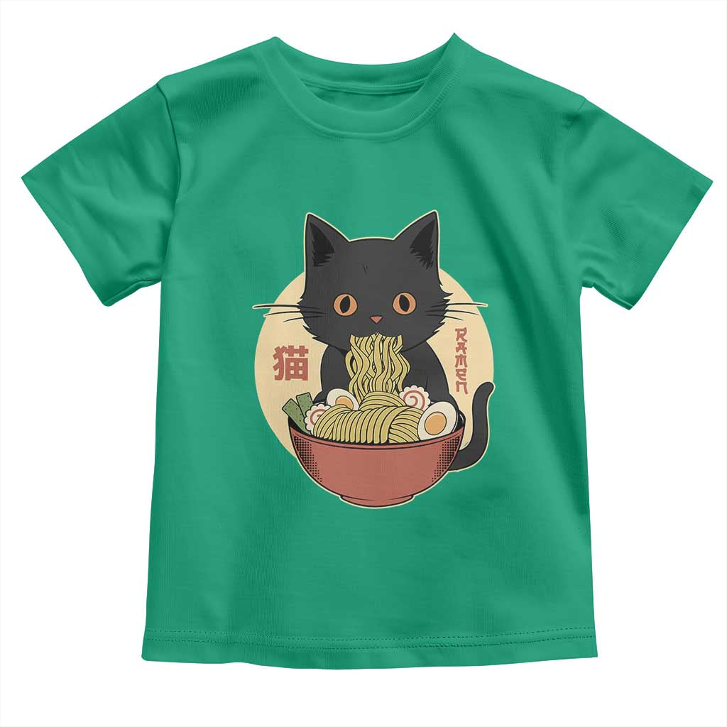 Kawaii Black Cat Eating Ramen Toddler T Shirt Funny Graphic Japanese Kawaii Anime Inspo - Wonder Print Shop