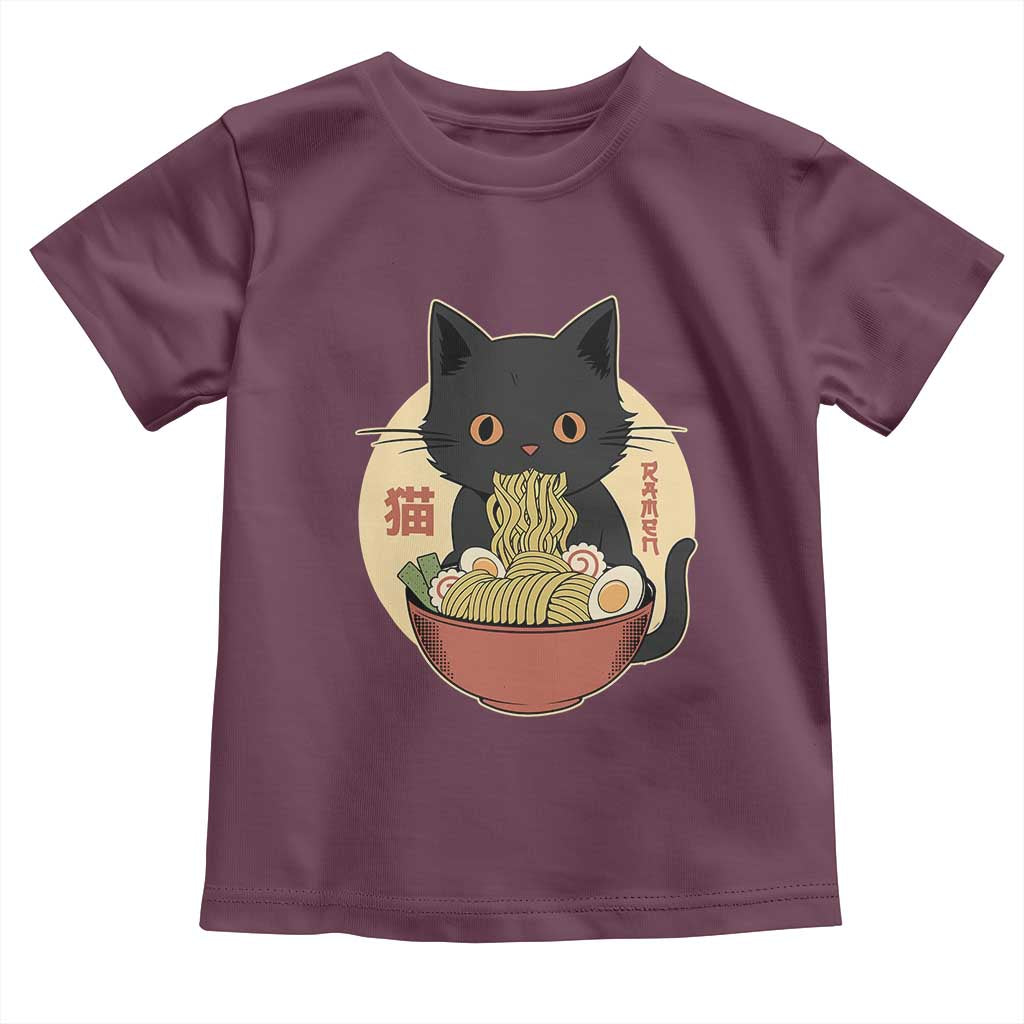 Kawaii Black Cat Eating Ramen Toddler T Shirt Funny Graphic Japanese Kawaii Anime Inspo - Wonder Print Shop