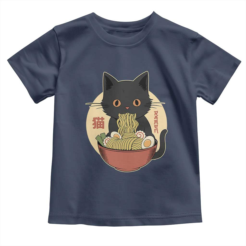 Kawaii Black Cat Eating Ramen Toddler T Shirt Funny Graphic Japanese Kawaii Anime Inspo - Wonder Print Shop