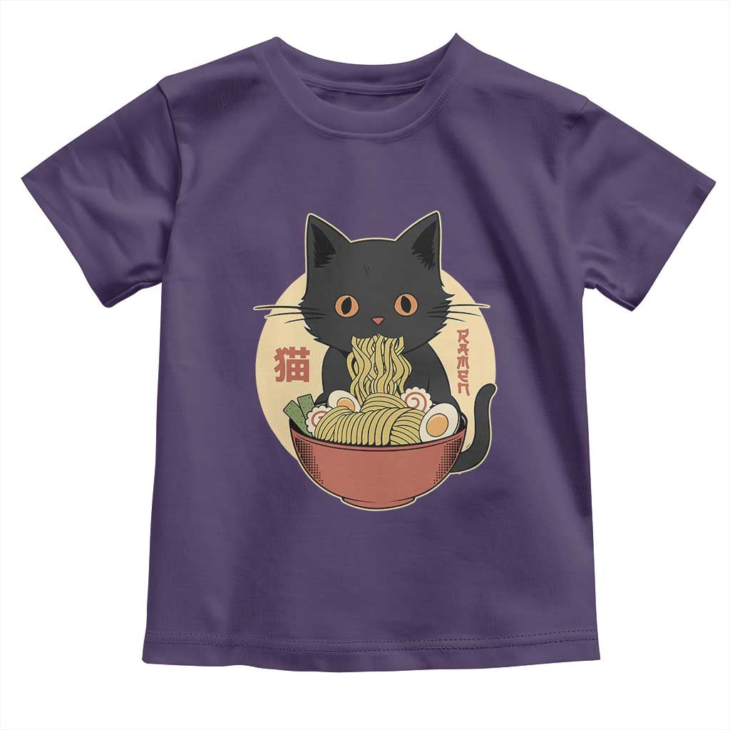 Kawaii Black Cat Eating Ramen Toddler T Shirt Funny Graphic Japanese Kawaii Anime Inspo - Wonder Print Shop