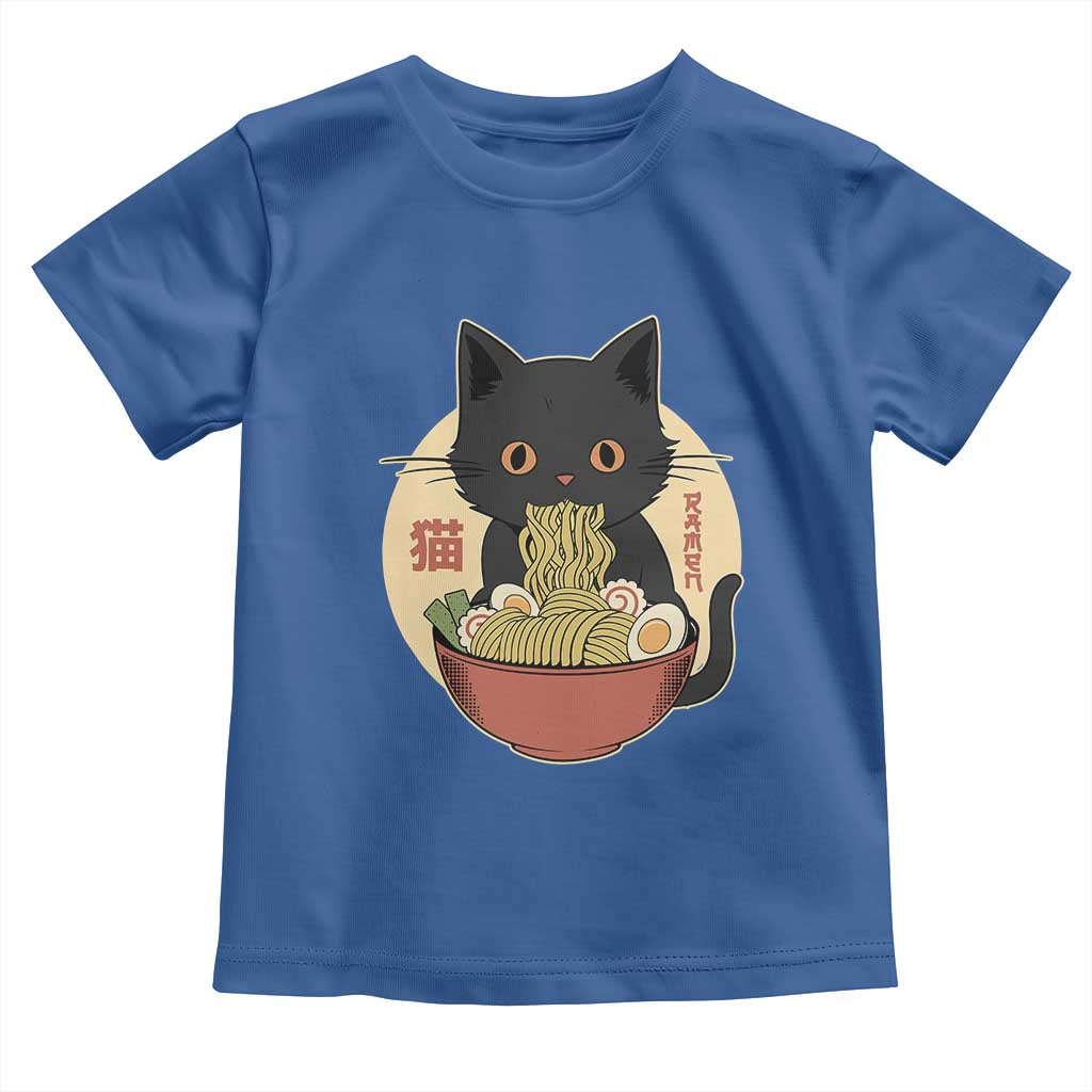 Kawaii Black Cat Eating Ramen Toddler T Shirt Funny Graphic Japanese Kawaii Anime Inspo - Wonder Print Shop