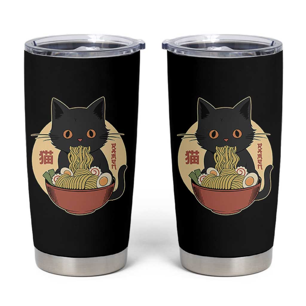 Kawaii Black Cat Eating Ramen Tumbler Cup Funny Graphic Japanese Kawaii Anime Inspo - Wonder Print Shop