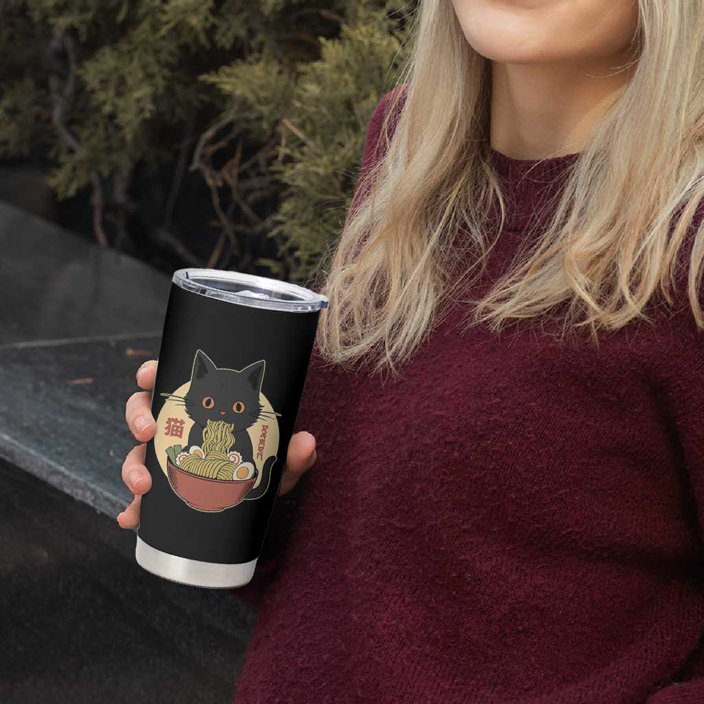 Kawaii Black Cat Eating Ramen Tumbler Cup Funny Graphic Japanese Kawaii Anime Inspo - Wonder Print Shop