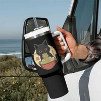 Kawaii Black Cat Eating Ramen Tumbler With Handle Funny Graphic Japanese Kawaii Anime Inspo - Wonder Print Shop