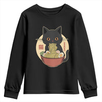 Kawaii Black Cat Eating Ramen Youth Sweatshirt Funny Graphic Japanese Kawaii Anime Inspo - Wonder Print Shop