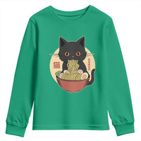 Kawaii Black Cat Eating Ramen Youth Sweatshirt Funny Graphic Japanese Kawaii Anime Inspo - Wonder Print Shop