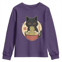 Kawaii Black Cat Eating Ramen Youth Sweatshirt Funny Graphic Japanese Kawaii Anime Inspo - Wonder Print Shop