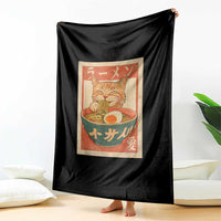 Funny Orange Cat Eating Ramen Throw Blanket Japanese Vintage Graphic Kawaii Anime - Wonder Print Shop