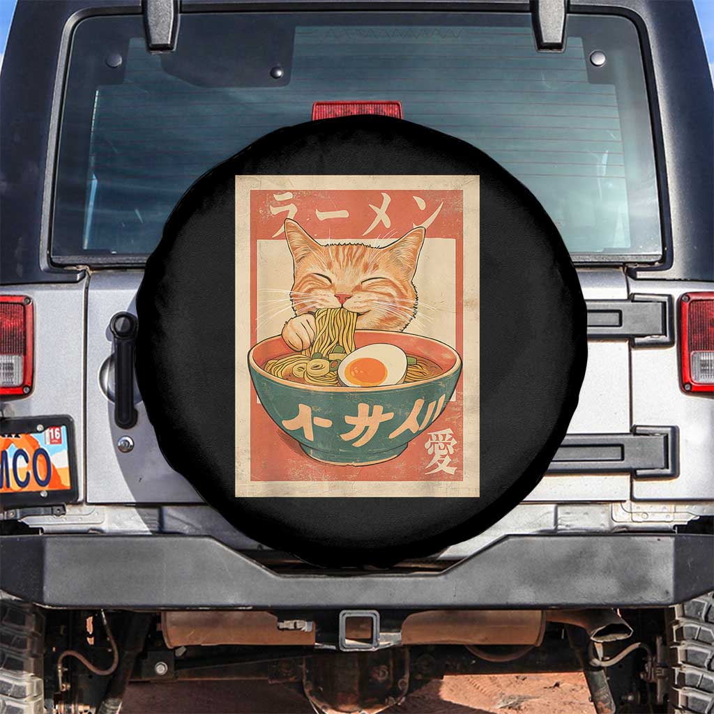 Funny Orange Cat Eating Ramen Spare Tire Cover Japanese Vintage Graphic Kawaii Anime - Wonder Print Shop