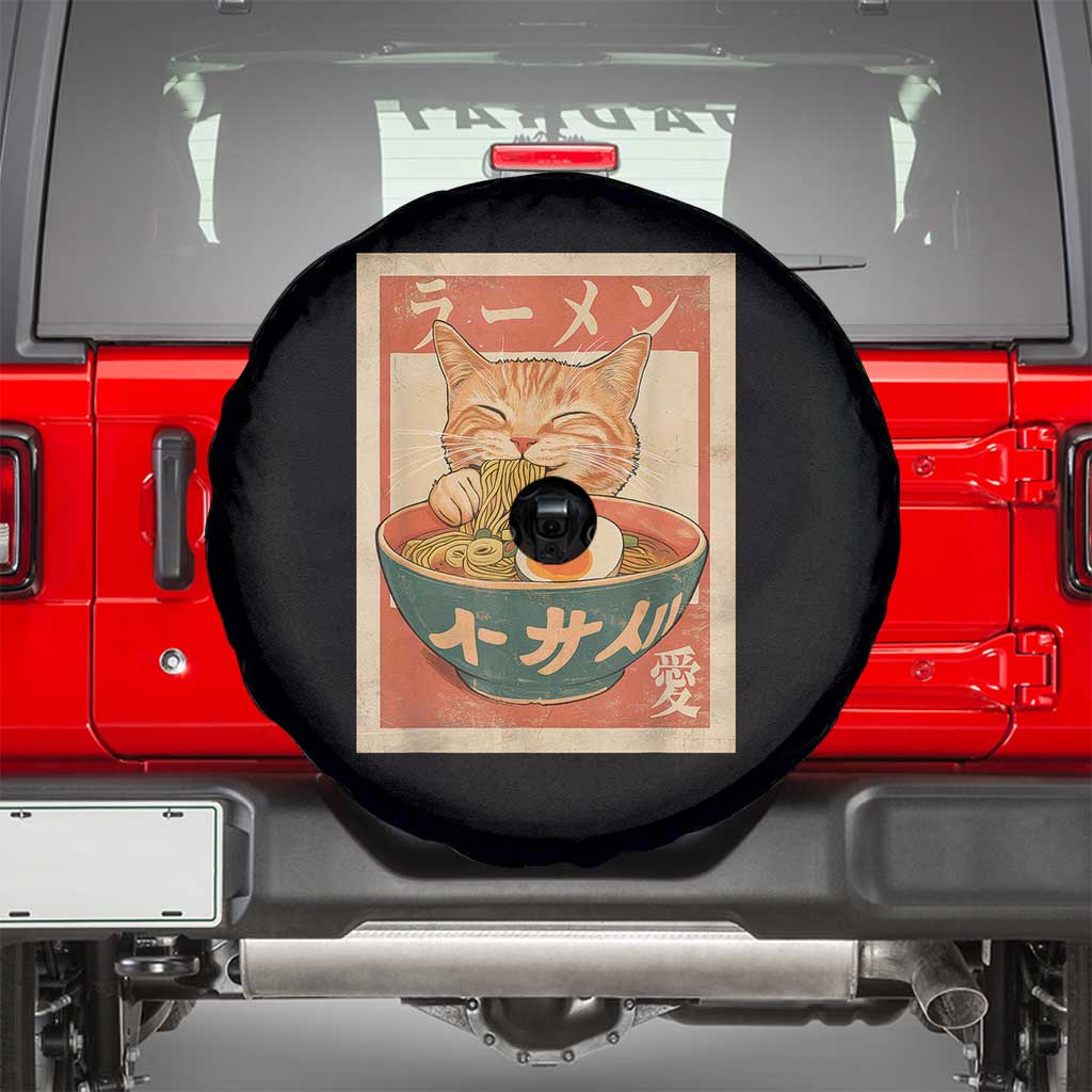 Funny Orange Cat Eating Ramen Spare Tire Cover Japanese Vintage Graphic Kawaii Anime - Wonder Print Shop