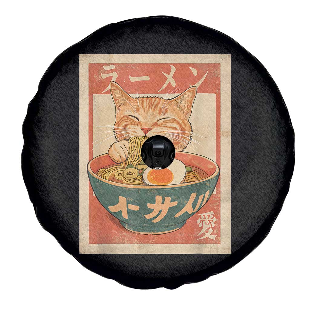 Funny Orange Cat Eating Ramen Spare Tire Cover Japanese Vintage Graphic Kawaii Anime - Wonder Print Shop