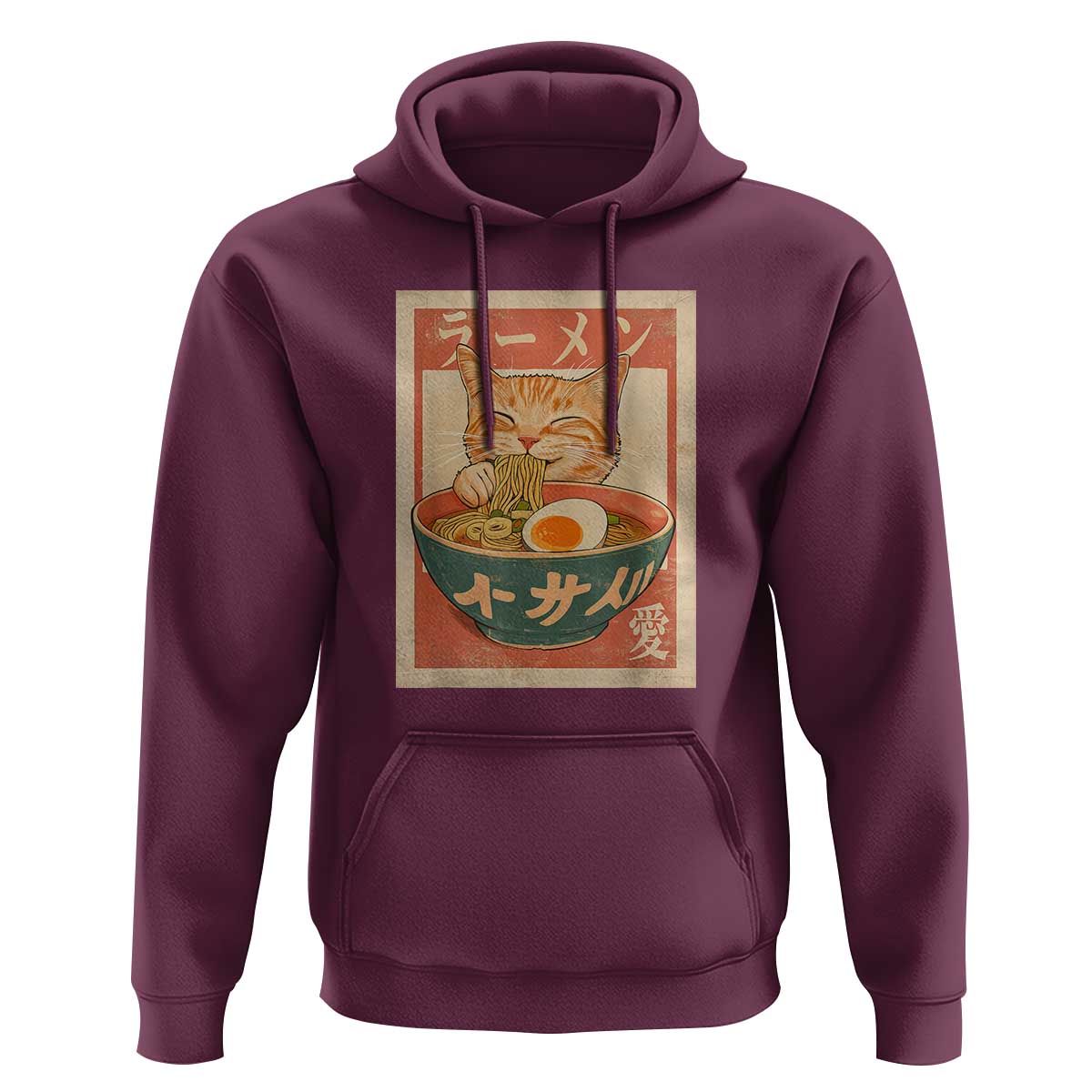 Funny Orange Cat Eating Ramen Hoodie Japanese Vintage Graphic Kawaii Anime - Wonder Print Shop