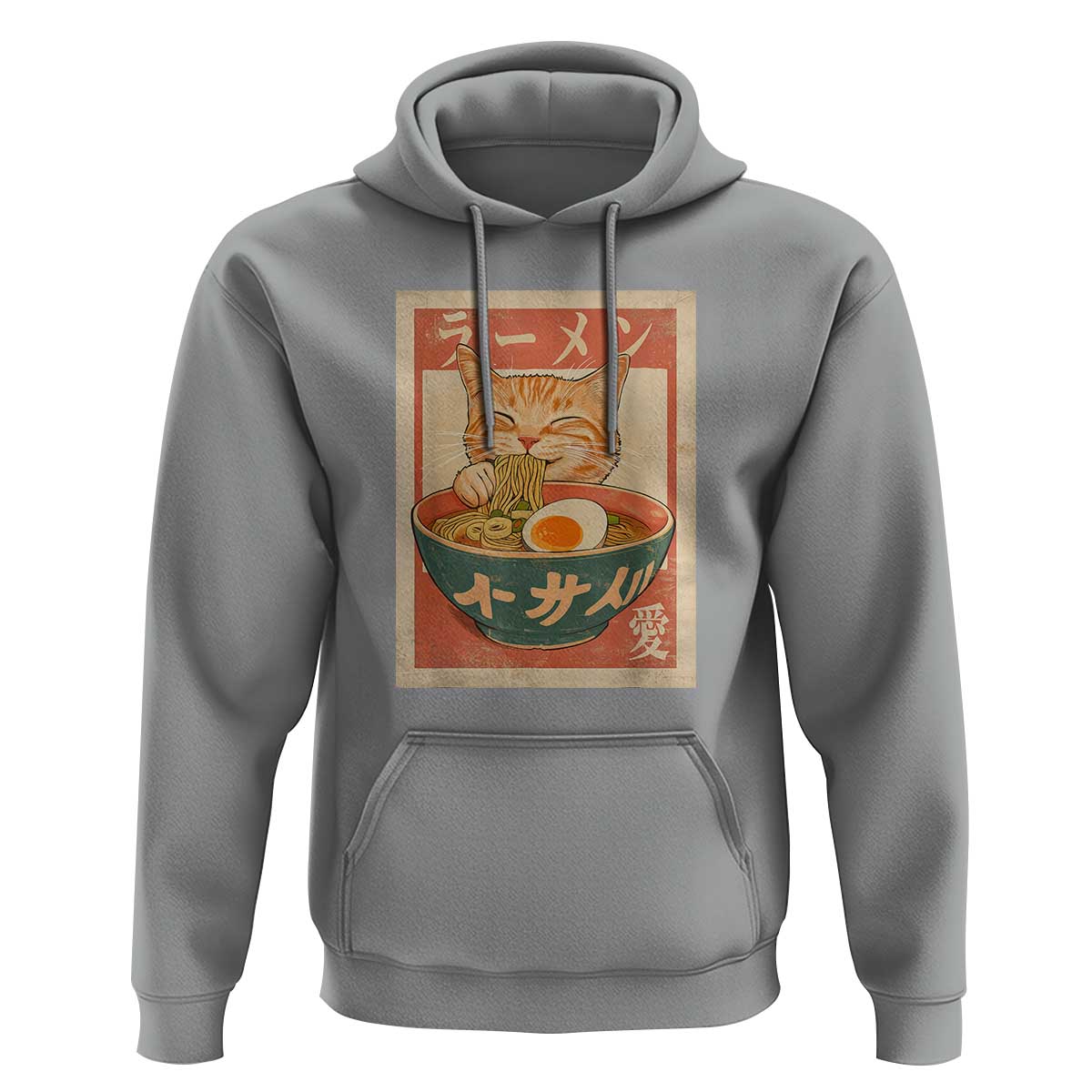 Funny Orange Cat Eating Ramen Hoodie Japanese Vintage Graphic Kawaii Anime - Wonder Print Shop