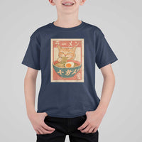 Funny Orange Cat Eating Ramen T Shirt For Kid Japanese Vintage Graphic Kawaii Anime - Wonder Print Shop
