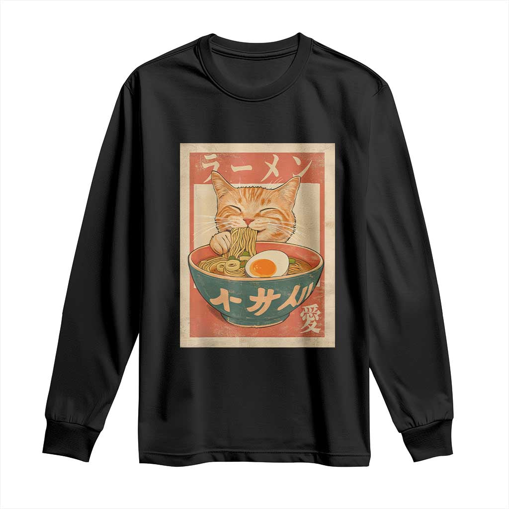 Funny Orange Cat Eating Ramen Long Sleeve Shirt Japanese Vintage Graphic Kawaii Anime - Wonder Print Shop