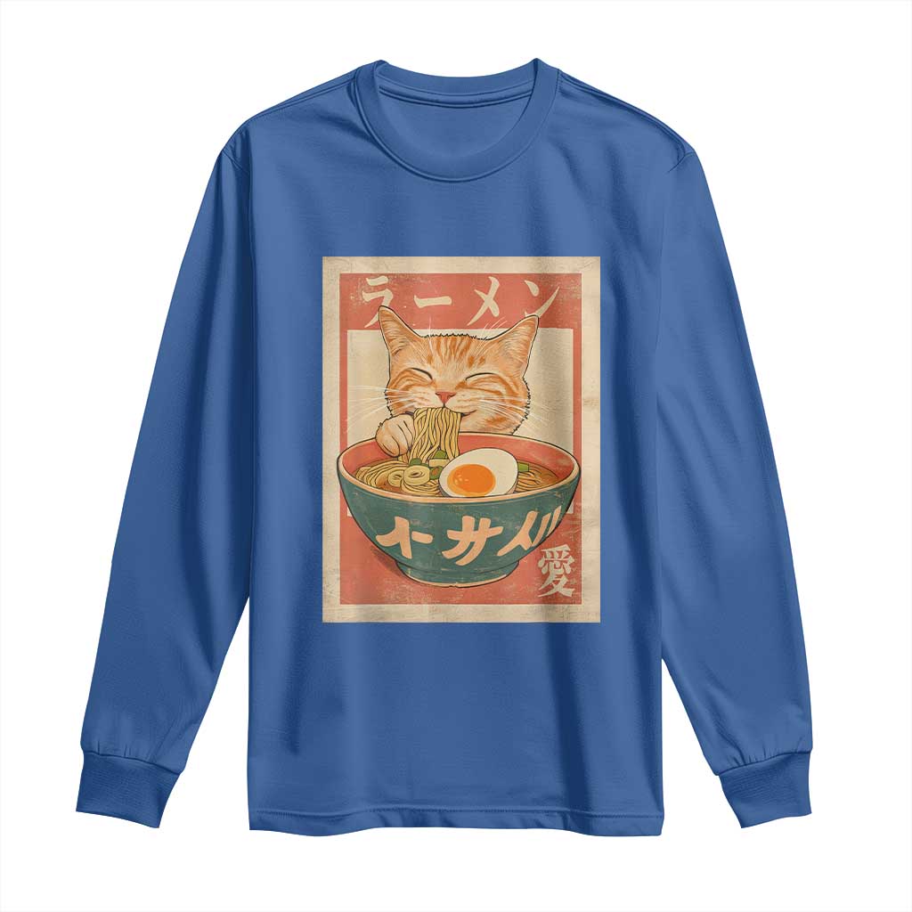 Funny Orange Cat Eating Ramen Long Sleeve Shirt Japanese Vintage Graphic Kawaii Anime - Wonder Print Shop