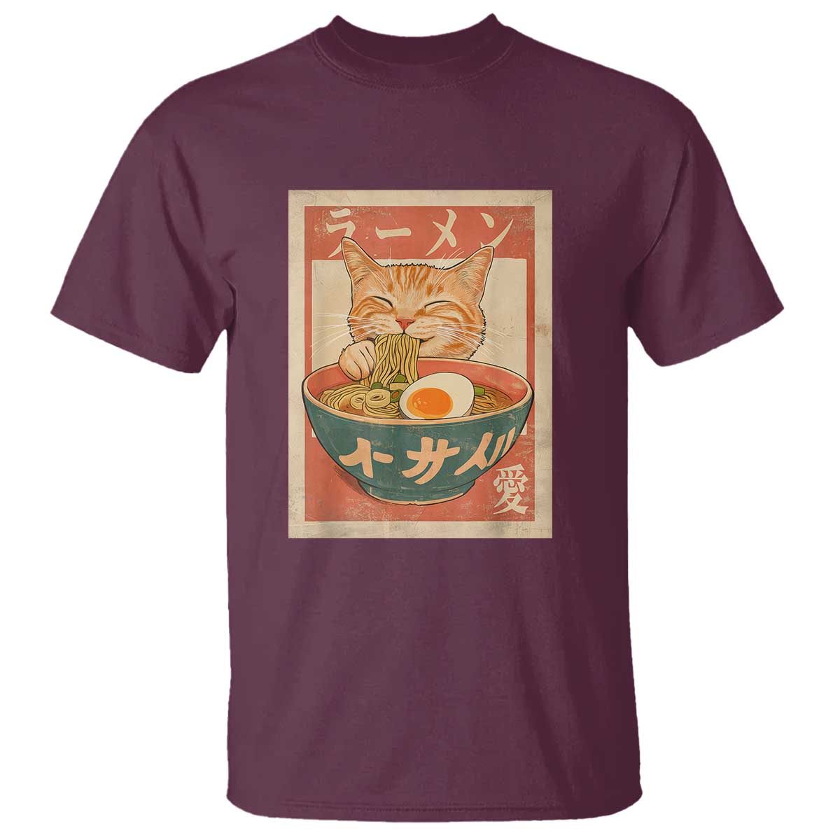 Funny Orange Cat Eating Ramen T Shirt Japanese Vintage Graphic Kawaii Anime - Wonder Print Shop