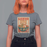 Funny Orange Cat Eating Ramen T Shirt For Women Japanese Vintage Graphic Kawaii Anime - Wonder Print Shop
