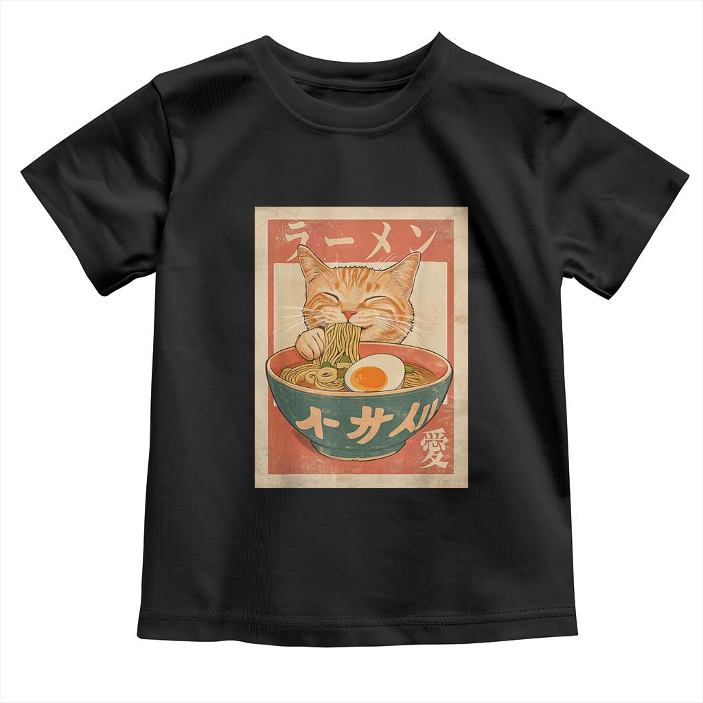 Funny Orange Cat Eating Ramen Toddler T Shirt Japanese Vintage Graphic Kawaii Anime - Wonder Print Shop