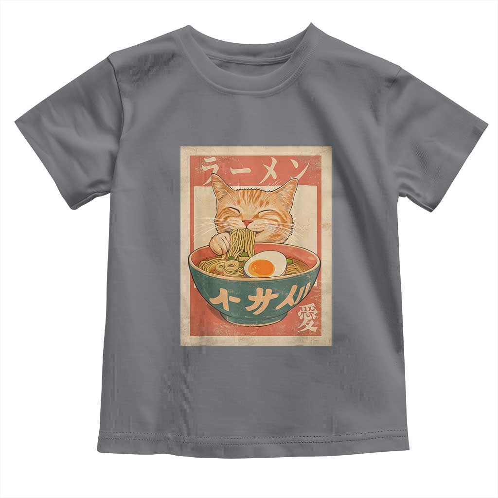 Funny Orange Cat Eating Ramen Toddler T Shirt Japanese Vintage Graphic Kawaii Anime - Wonder Print Shop