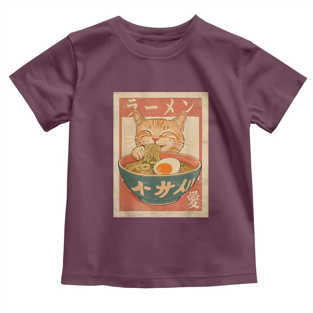 Funny Orange Cat Eating Ramen Toddler T Shirt Japanese Vintage Graphic Kawaii Anime - Wonder Print Shop