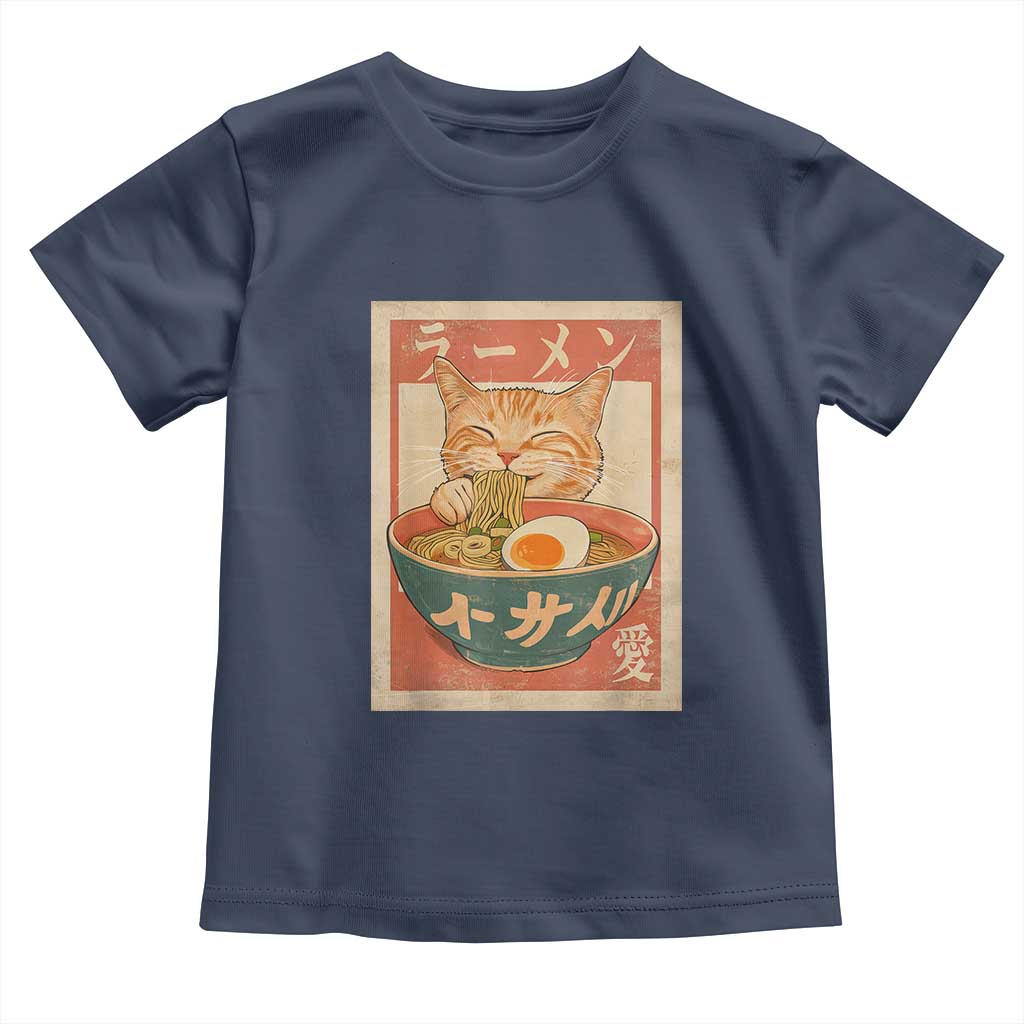 Funny Orange Cat Eating Ramen Toddler T Shirt Japanese Vintage Graphic Kawaii Anime - Wonder Print Shop