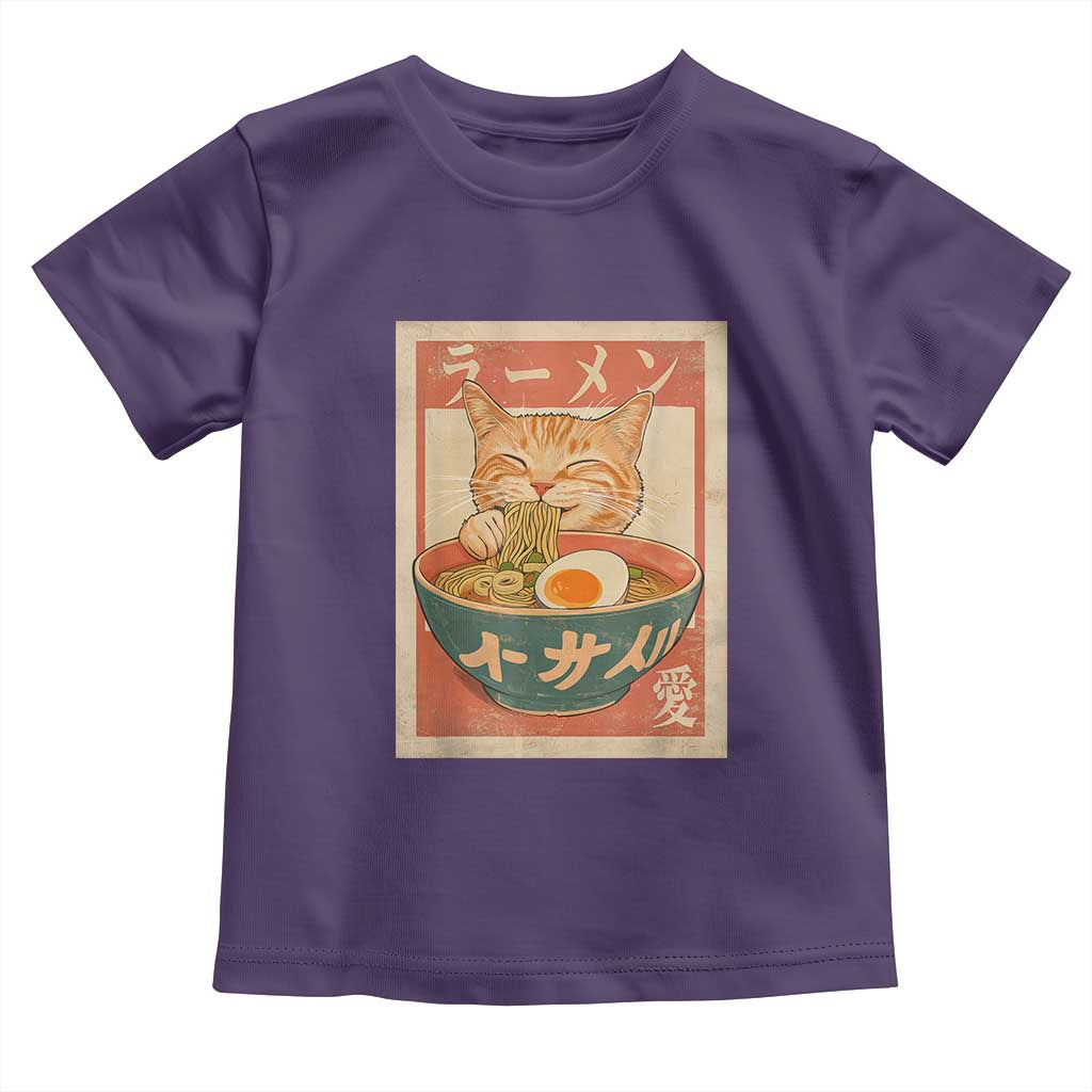 Funny Orange Cat Eating Ramen Toddler T Shirt Japanese Vintage Graphic Kawaii Anime - Wonder Print Shop