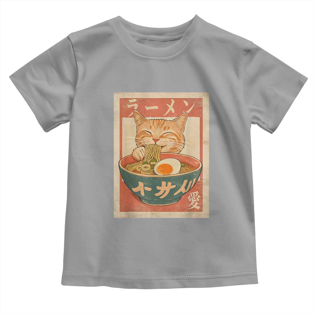 Funny Orange Cat Eating Ramen Toddler T Shirt Japanese Vintage Graphic Kawaii Anime - Wonder Print Shop