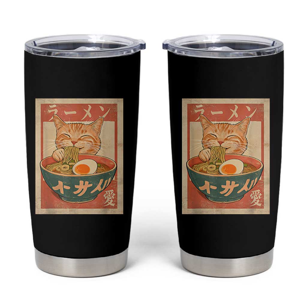Funny Orange Cat Eating Ramen Tumbler Cup Japanese Vintage Graphic Kawaii Anime - Wonder Print Shop