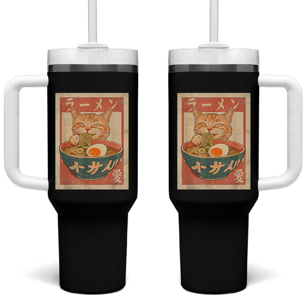 Funny Orange Cat Eating Ramen Tumbler With Handle Japanese Vintage Graphic Kawaii Anime - Wonder Print Shop