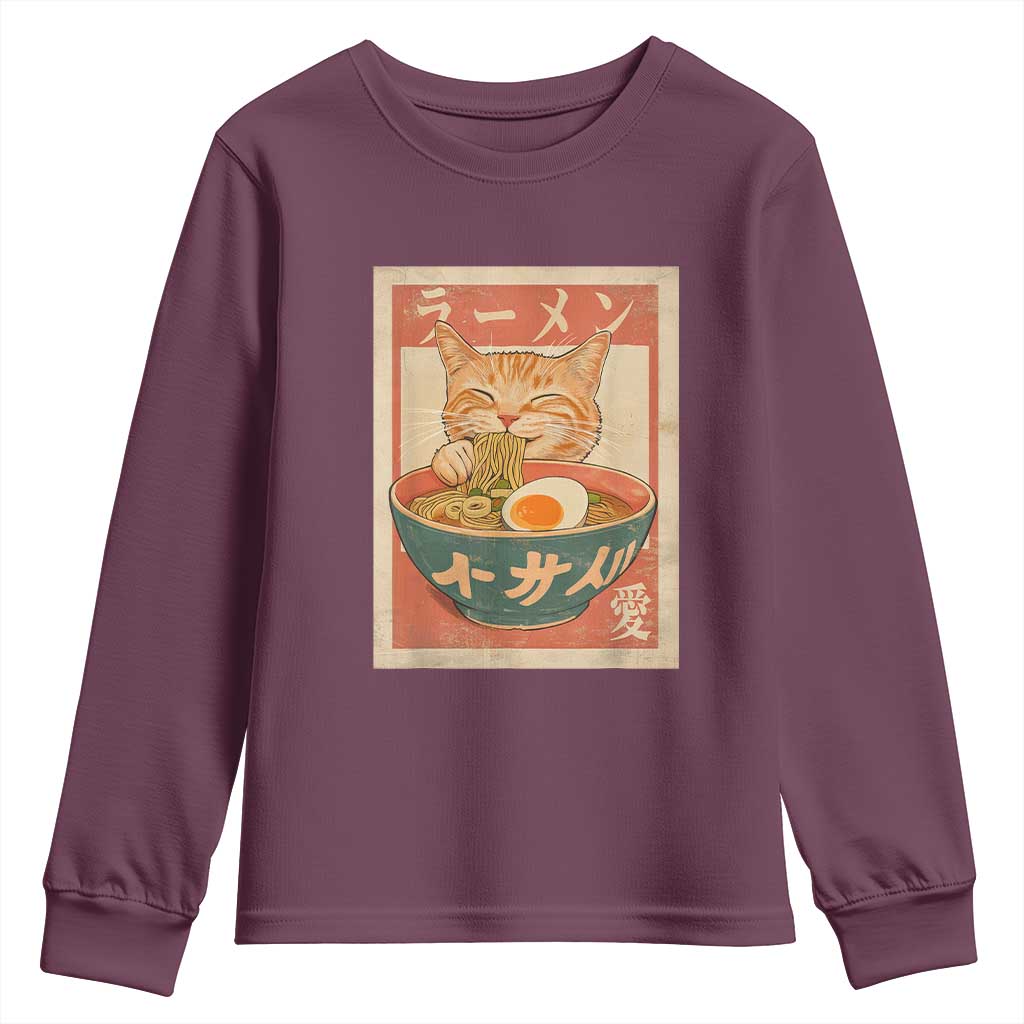 Funny Orange Cat Eating Ramen Youth Sweatshirt Japanese Vintage Graphic Kawaii Anime - Wonder Print Shop