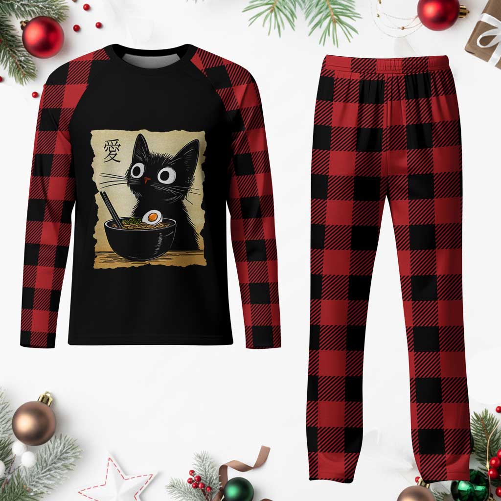 Funny Kawaii Cat Ramen Plaid Pajama Set Japanese Noodles Lover Anime Otaku Manga Retro - Wonder Print Shop
